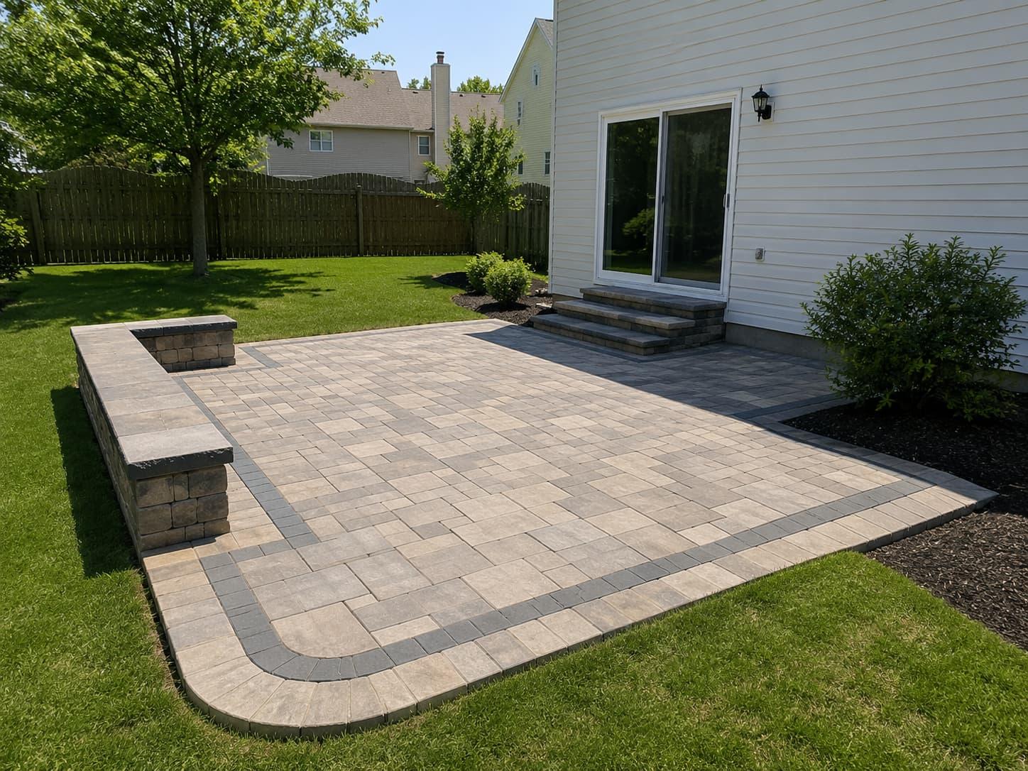 Custom paver patio in a residential backyard