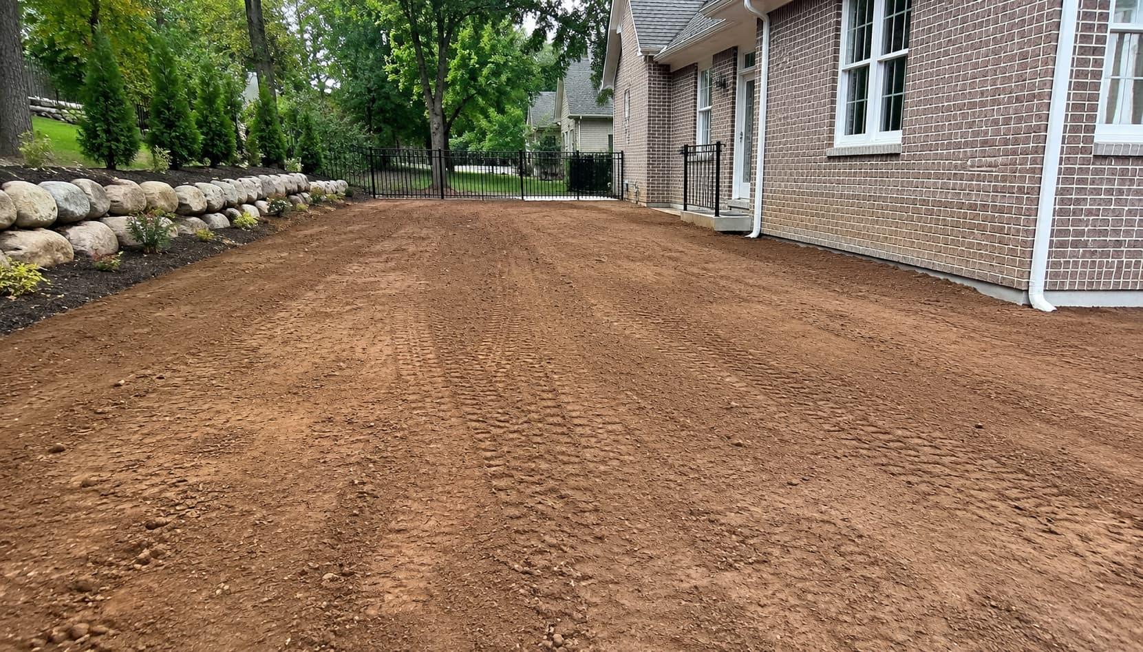 Grading and site preparation for landscaping project